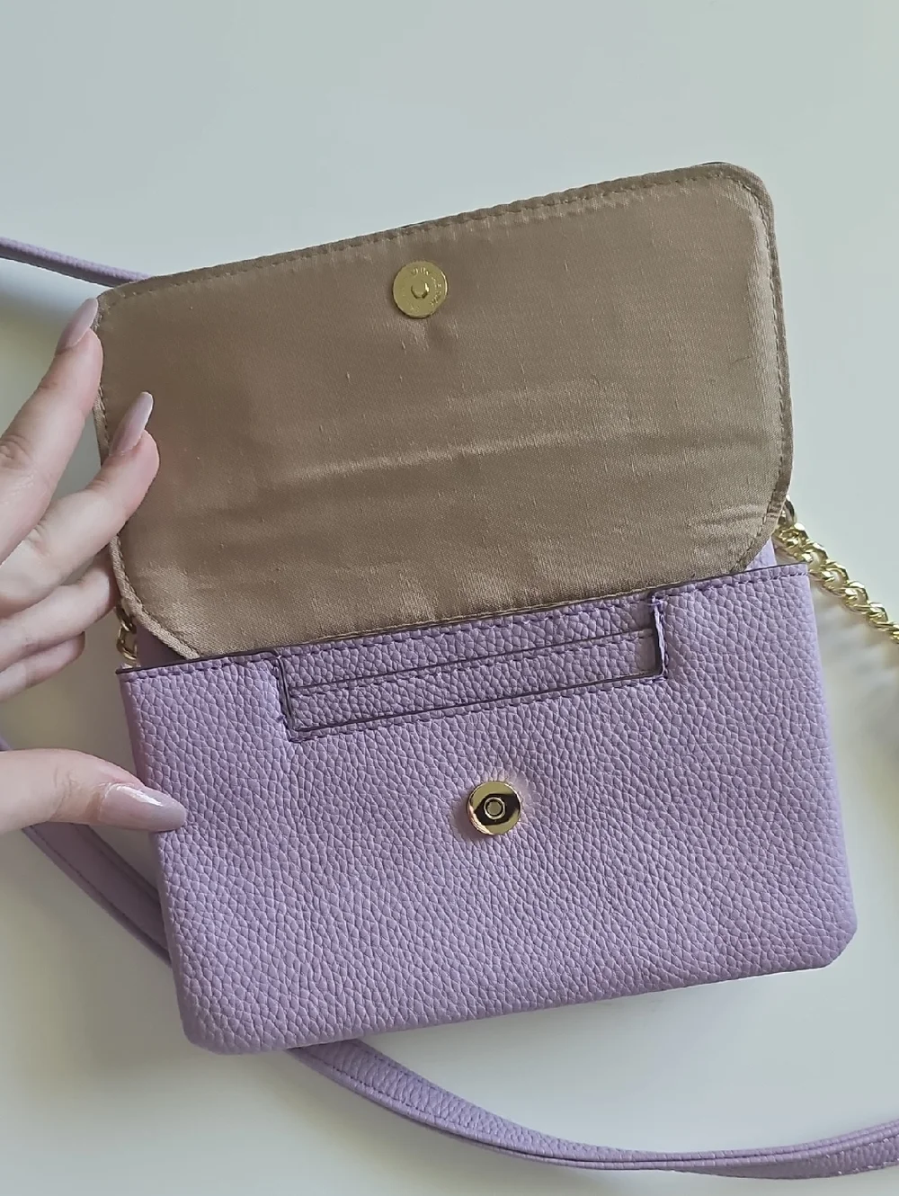 Nanette Lapore lilac leather crossbody wallet with gold hardware